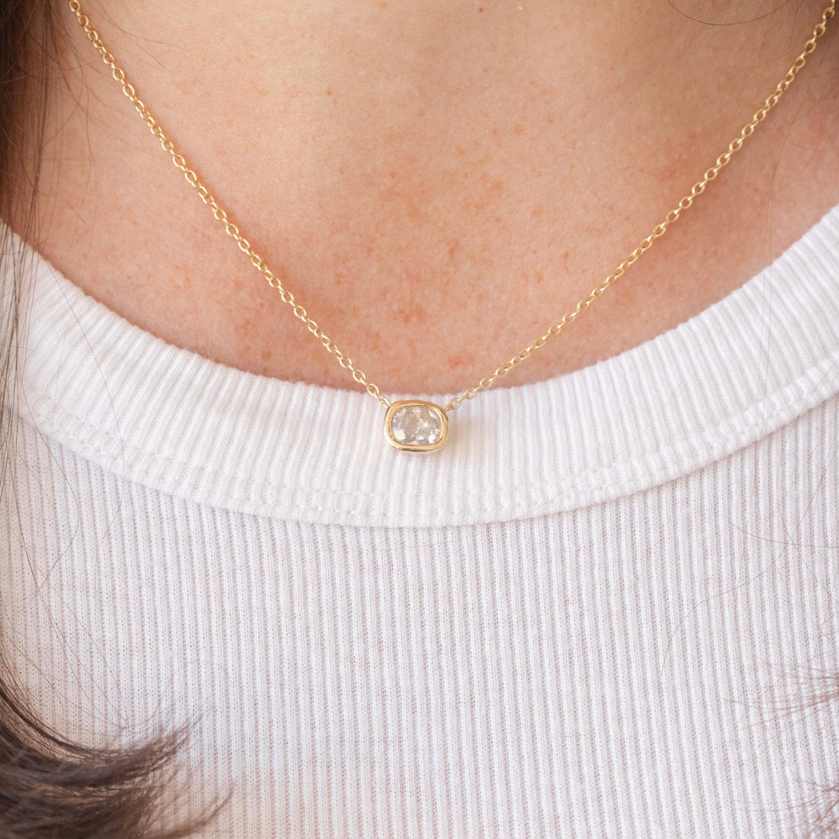 Hidden Initial Necklace, 1ct Cushion Cut