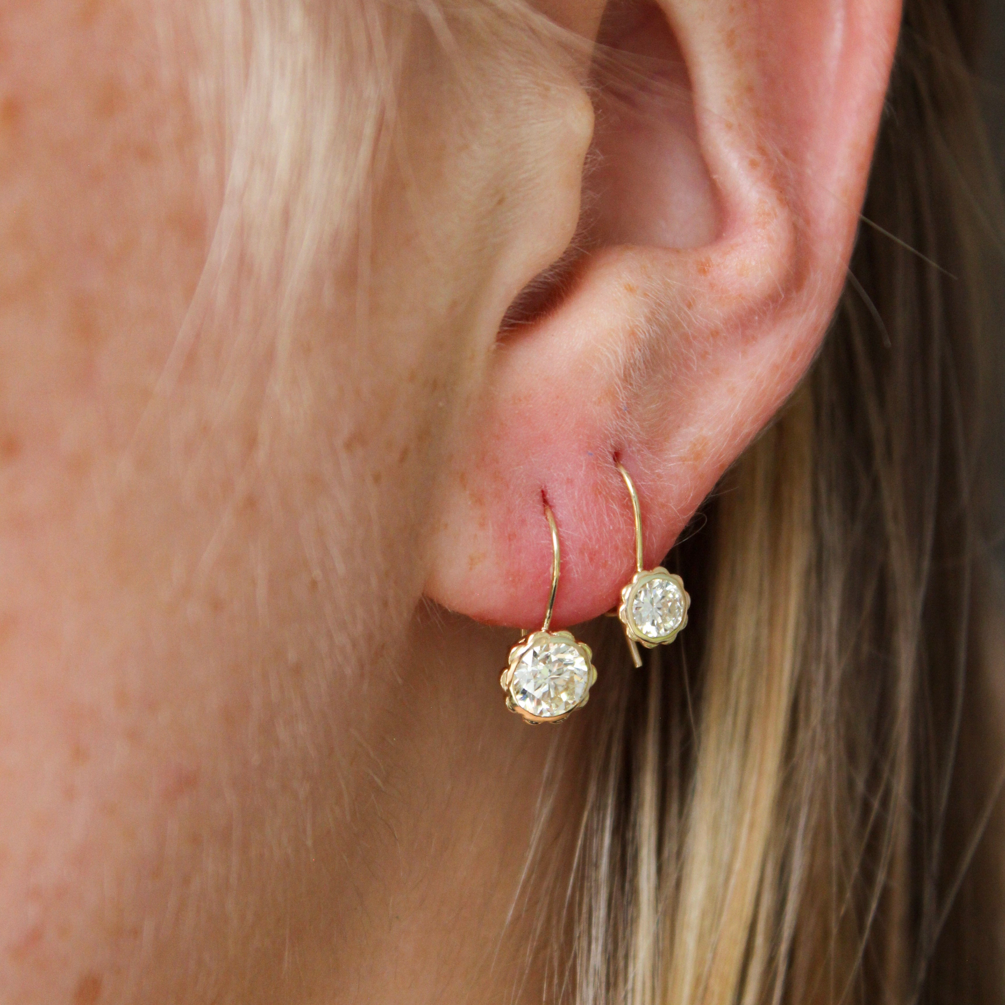 Diamond and gold drop earrings from a limited collaboration by Mary Frances Maker and SJ Bailey Co
