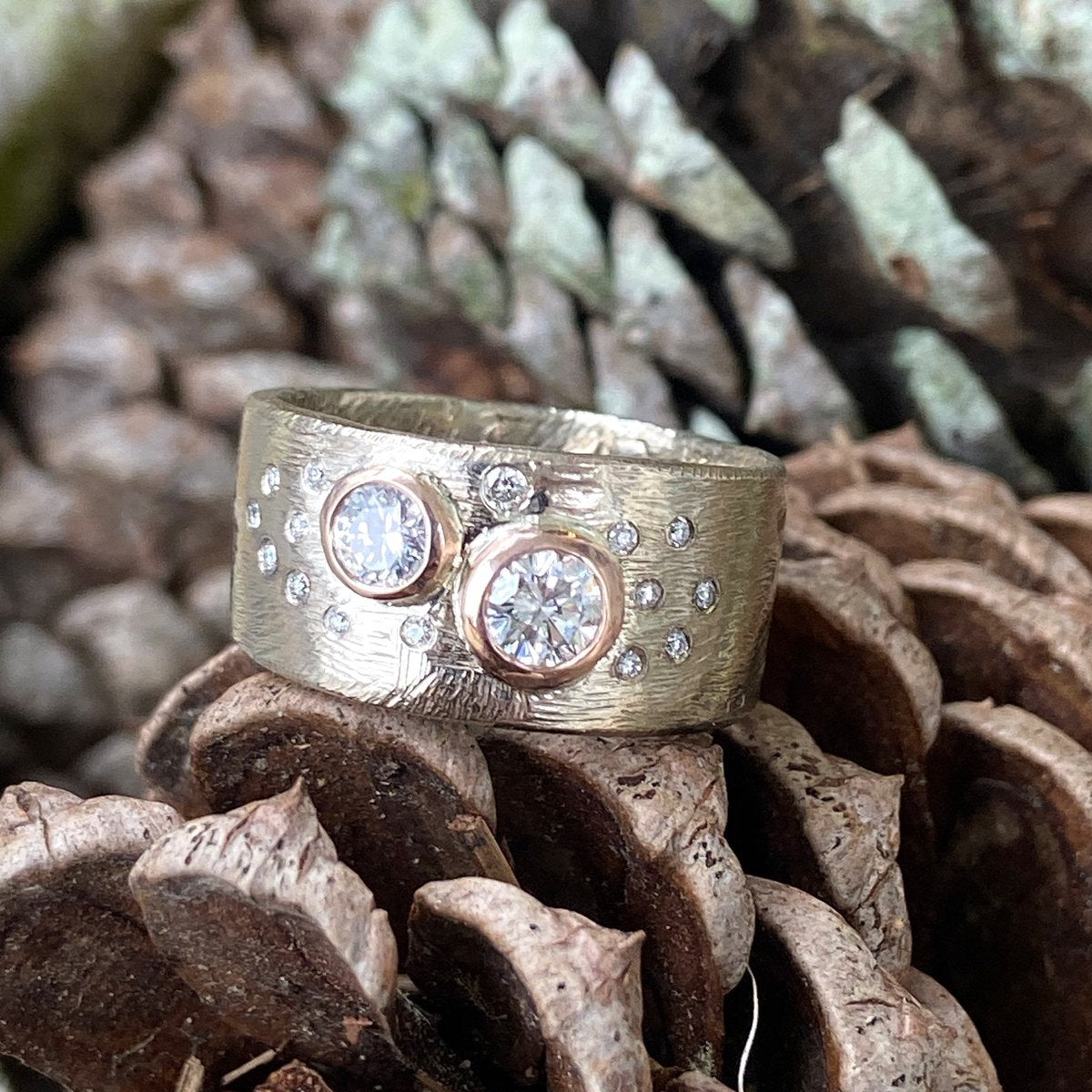 Custom Stories: A Statement-Making Rose & White Gold Diamond Band Mary Frances Maker