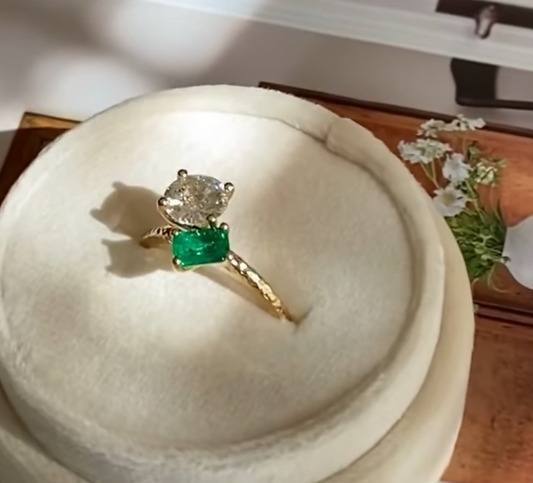 Sourced-Stones-Series-Diamond-and-Emerald-Engagement-Ring Mary Frances Maker