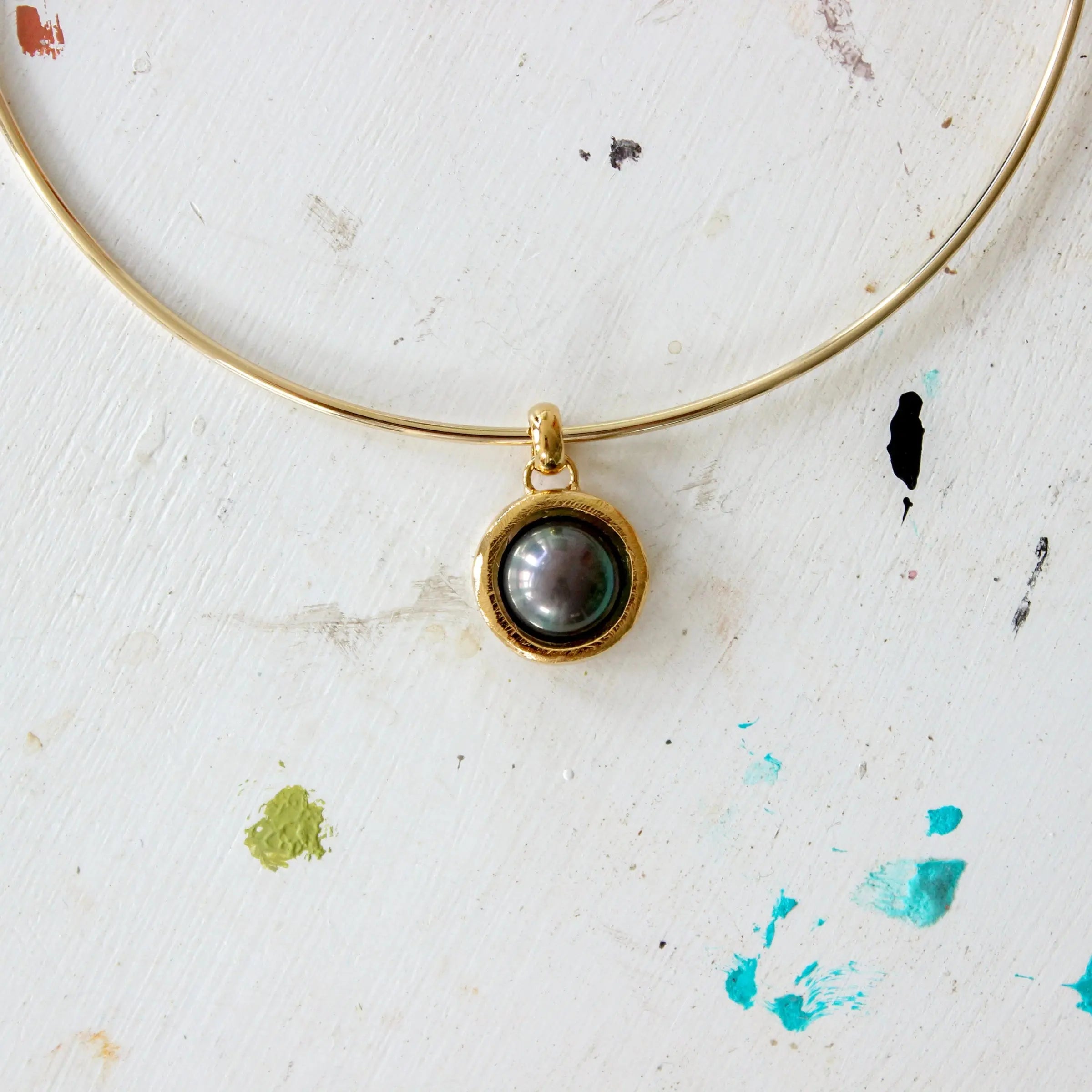 Black Pearl Bezel Pendant Mary Frances Maker